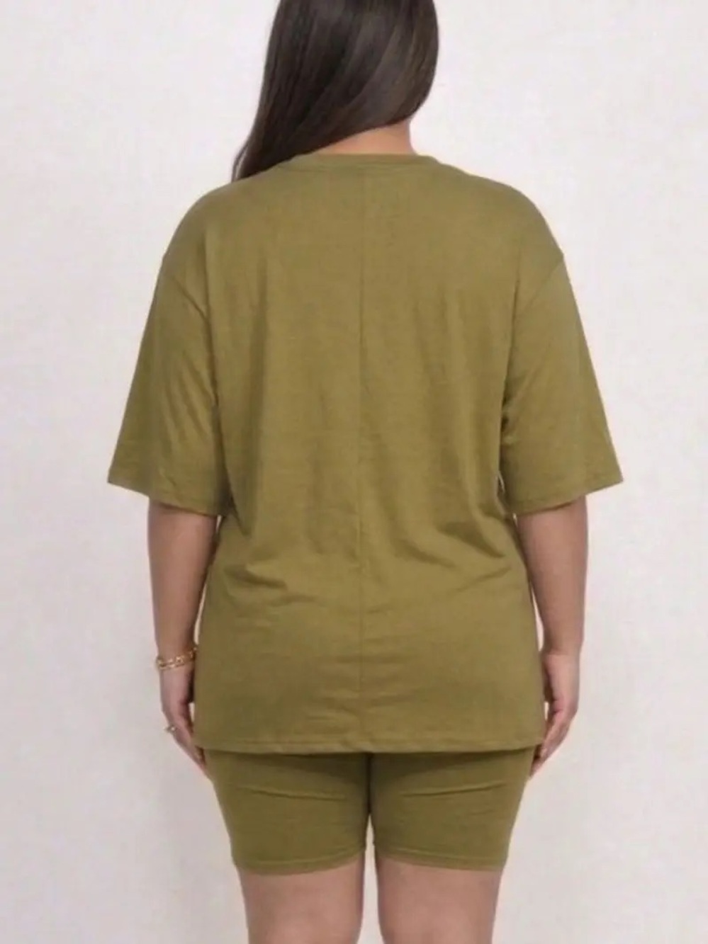 Olive Green Women's Relaxed Tee and Biker Short Set - Picture 3 of 3